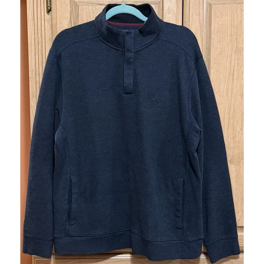Tommy Bahama Mens Quarter Zip Pullover Sweatshirt Sz Large Blue Gray Long Sleeve